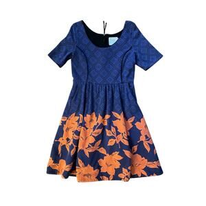 M Anthropologie HD in Paris Blushed Blooms Dress Blue Floral Print Fit Flare